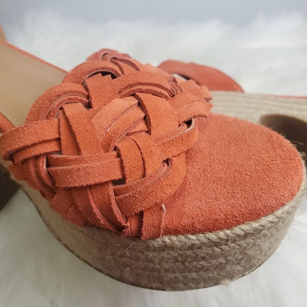 Marc Fisher Odelia Orange Braided Chunky Espadrille Sandals Size 9.5